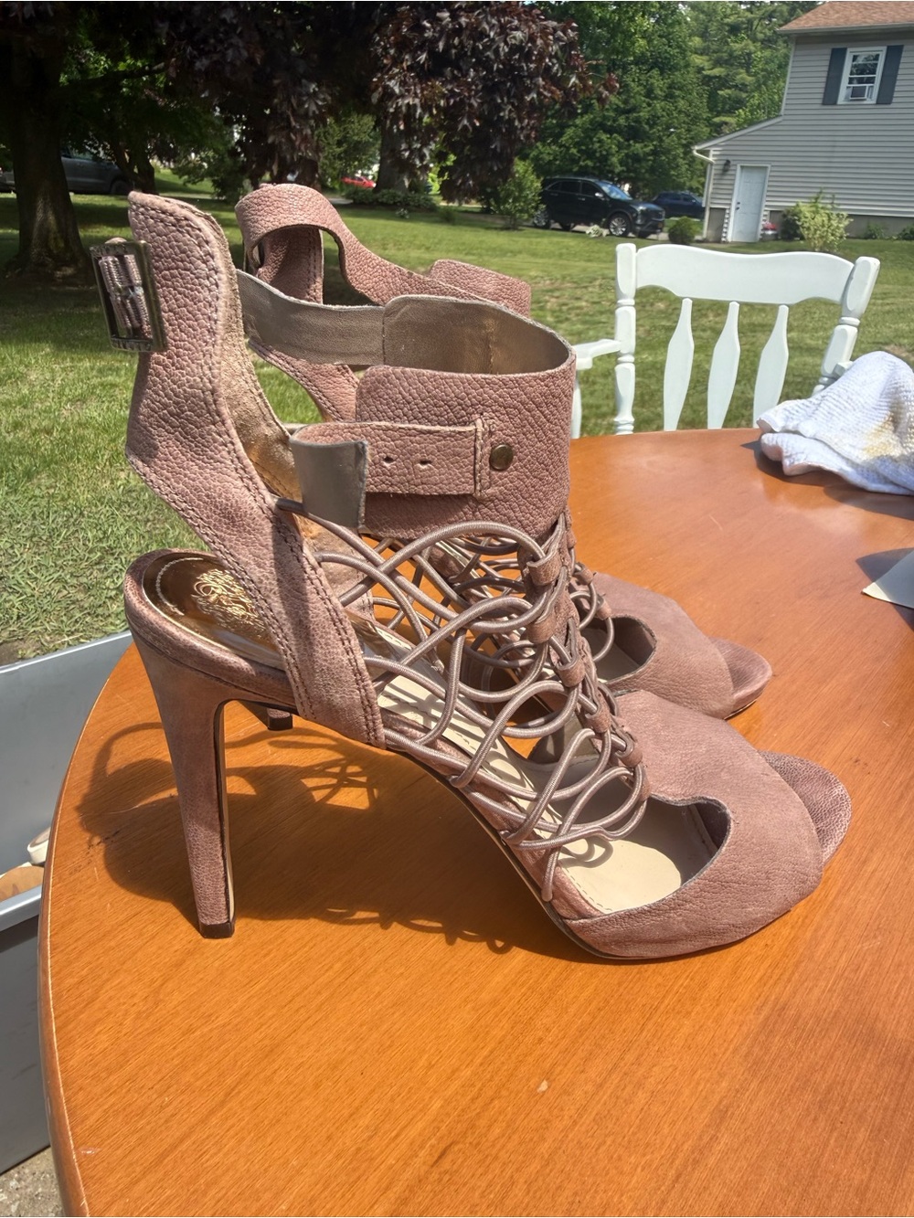 Vince Camuto Dusty Rose Suede Lace-Up High Heel Sandals